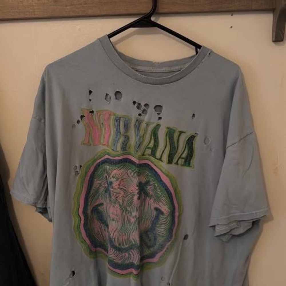 NIRVANA Light Blue Distressed Short Sleeve Tee